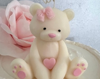 Teddy Bear Candle, Bear Shaped Candle, Sculpted Candle, Nursery Decor, Valentine&#39;s Day Gift, Birthday Gift, Natural Wax, Hand Painted