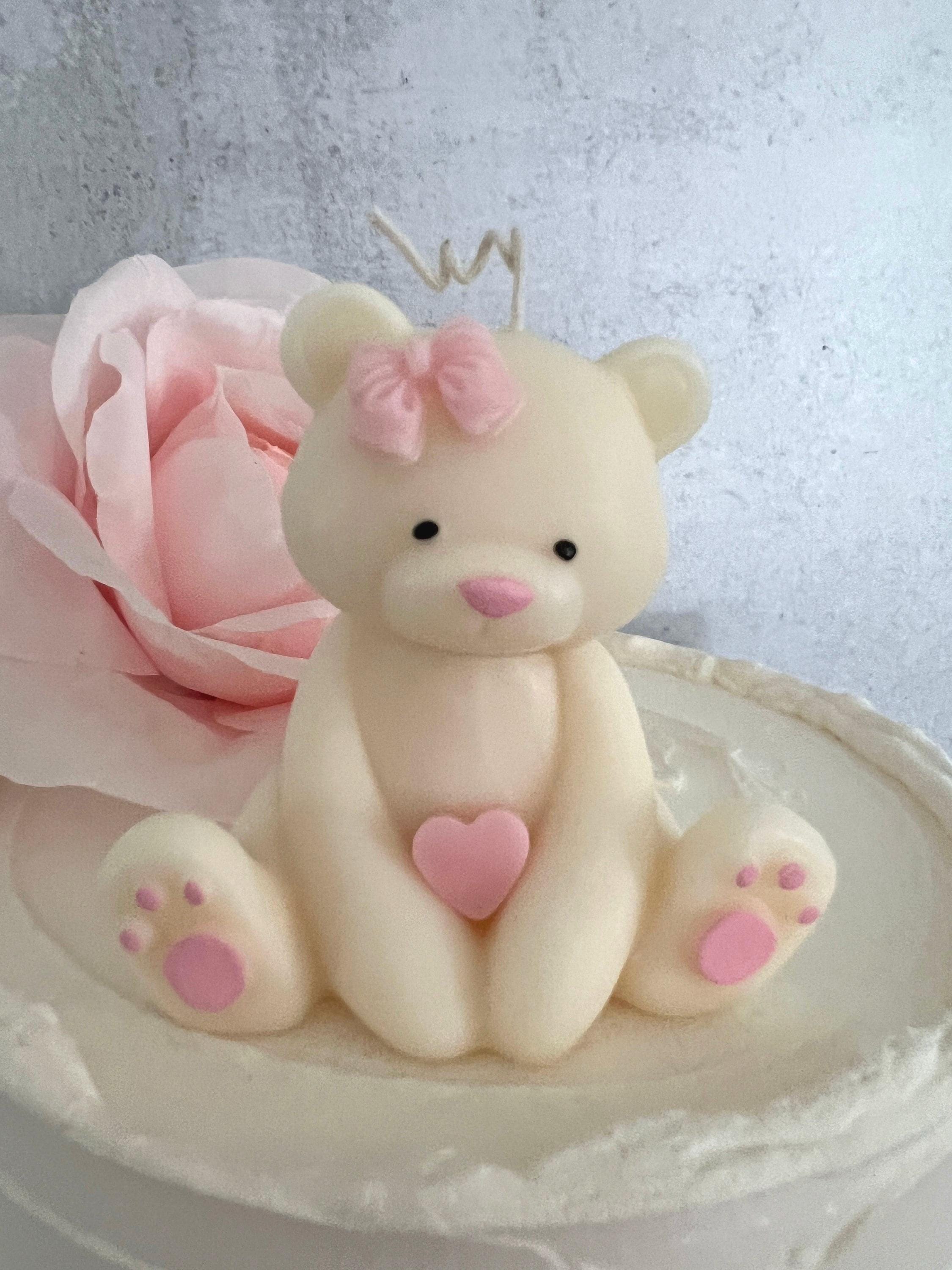 Teddy Bear Candle, Bear Shaped Candle, Sculpted Candle, Nursery Decor, Valentine's Day Gift, Birthday Gift, Natural Wax, Hand Painted