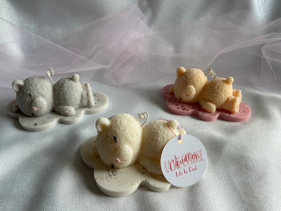 Sleeping Teddy Bear on Cloud Candle, New Baby Gift or Mom to Be