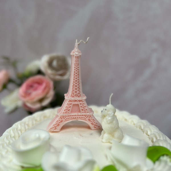 Paris Themed Cake Candle Set, Eiffel Tower & Poodle Candles, Birthday Candles, Sweet 16, Quinceanera, Party Candles, Cake Decor, Natural Wax