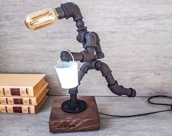 Steampunk desk lamp, Industrial desk lamp, Industrial lighting, Pipeman Pipe lamp, Edison Steampunk lamp, Edison table lamp, Rustic lamp