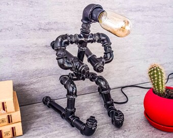 Steampunk desk lamp, Industrial desk lamp, Industrial lighting, Pipeman Pipe lamp, Edison Steampunk lamp, Edison table lamp, Rustic lamp