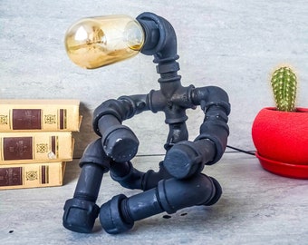 Edison table lamp, Robot desk lamp, Bedside lamp unique, Handmade desk lamp, Edison bulb lamp, Steampunk lighting, Loft desk lamp