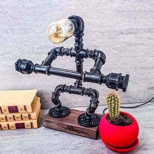 Steampunk desk lamp, Industrial desk lamp, Industrial lighting, Pipeman Pipe lamp, Edison Steampunk lamp, Edison table lamp, Rustic lamp