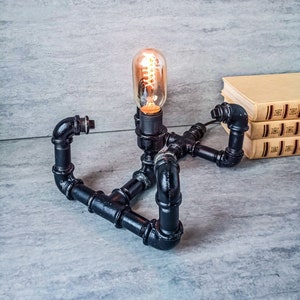 Pipe lamp,  Edison table lamp,  Robot desk lamp,  Bedside lamp unique, Edison bulb lamp.  Steampunk lighting, Rustic table lamp, Loft lamp