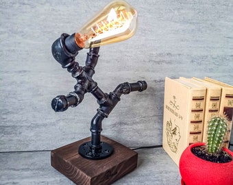 Edison table lamp, Robot desk lamp, Bedside lamp unique, Handmade desk lamp, Edison bulb lamp, Steampunk lighting, Loft desk lamp
