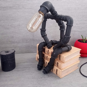 Steampunk desk lamp, Industrial desk lamp, Industrial lighting, Pipeman Pipe lamp, Edison Steampunk lamp, Edison table lamp, Rustic lamp