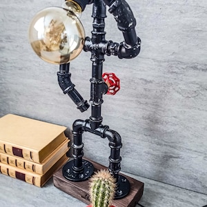 Steampunk desk lamp, Industrial desk lamp, Industrial lighting, Pipeman Pipe lamp, Edison Steampunk lamp, Edison table lamp, Rustic lamp