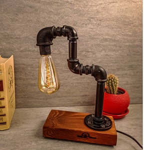 Rustic table lamp, Loft desk lamp, Industrial lighting, Desk lamp, Pipe Desk Lamp, Edison Steampunk lamp, Pipe Lamp,  Edison bedside lamp