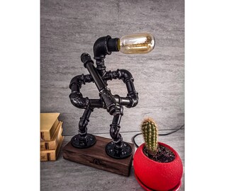 Edison table lamp, Robot desk lamp, Bedside lamp unique, Handmade desk lamp, Edison bulb lamp, Steampunk lighting, Loft desk lamp