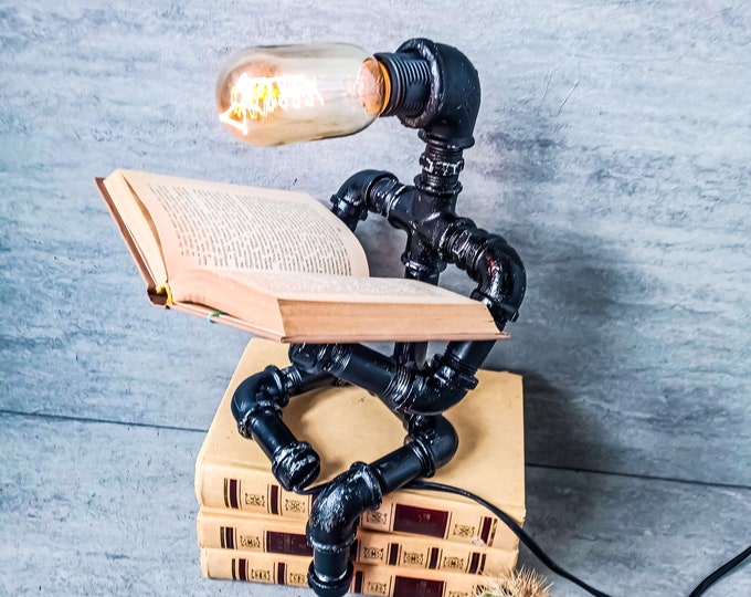 PipeMan Desk Lamp, Robot Lamp, Home Decor, Gift for him, Edison Steampunk lamp, Farmhouse decor, Gift for the boy, Industrial lighting