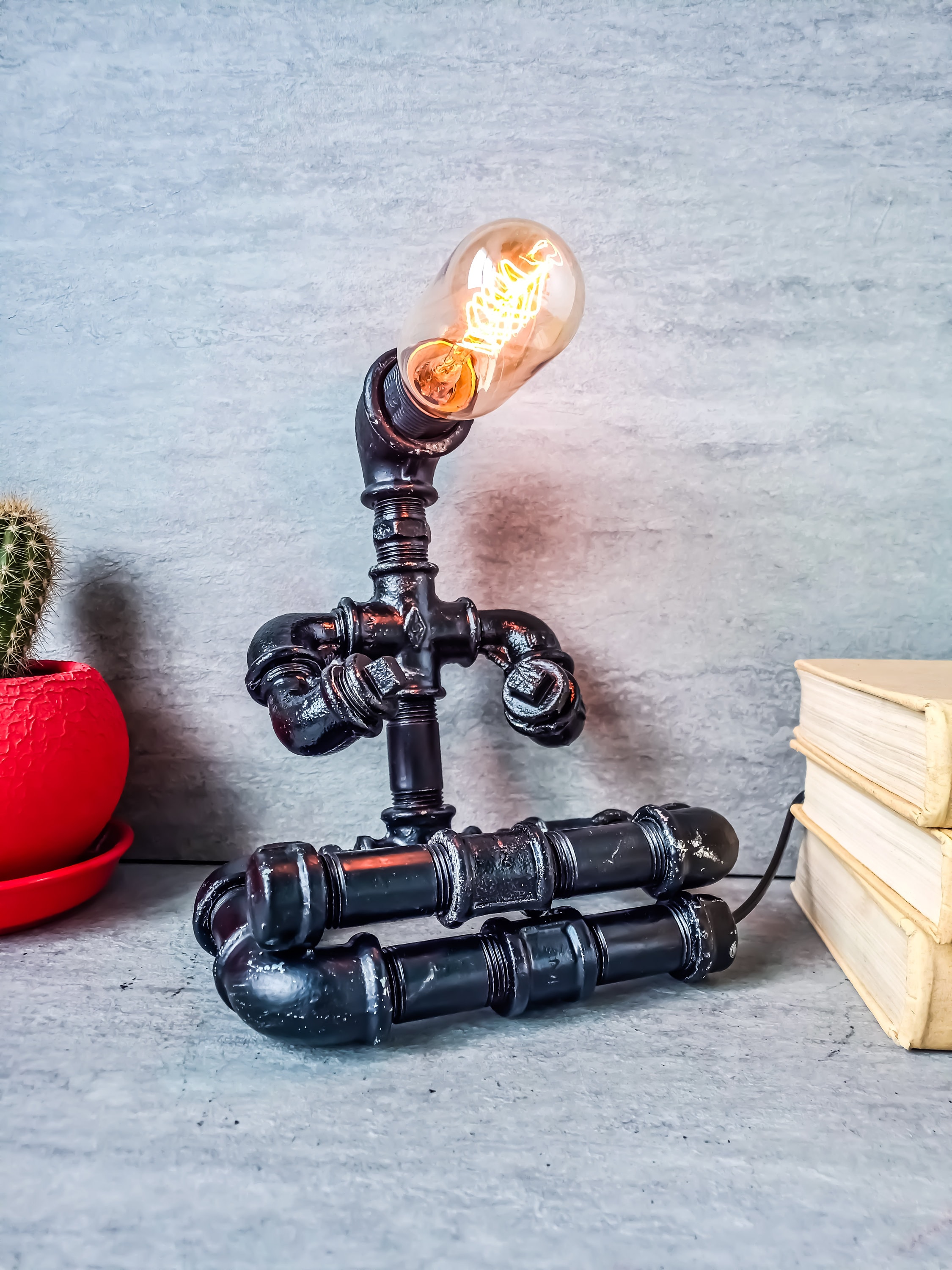 Steampunk Desk Lamp, Industrial Desk Lamp, Industrial Lighting, Pipeman ...