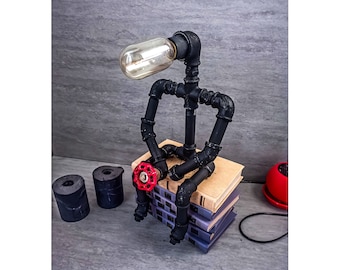 Steampunk desk lamp, Industrial desk lamp, Industrial lighting, Pipeman Pipe lamp, Edison Steampunk lamp, Edison table lamp, Rustic lamp