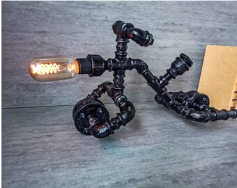 Steampunk Desk lamp, Industrial table lamp, Industrial lighting, Pipeman Pipe lamp, Edison table lamp, Robot desk lamp, Bedside lamp unique.