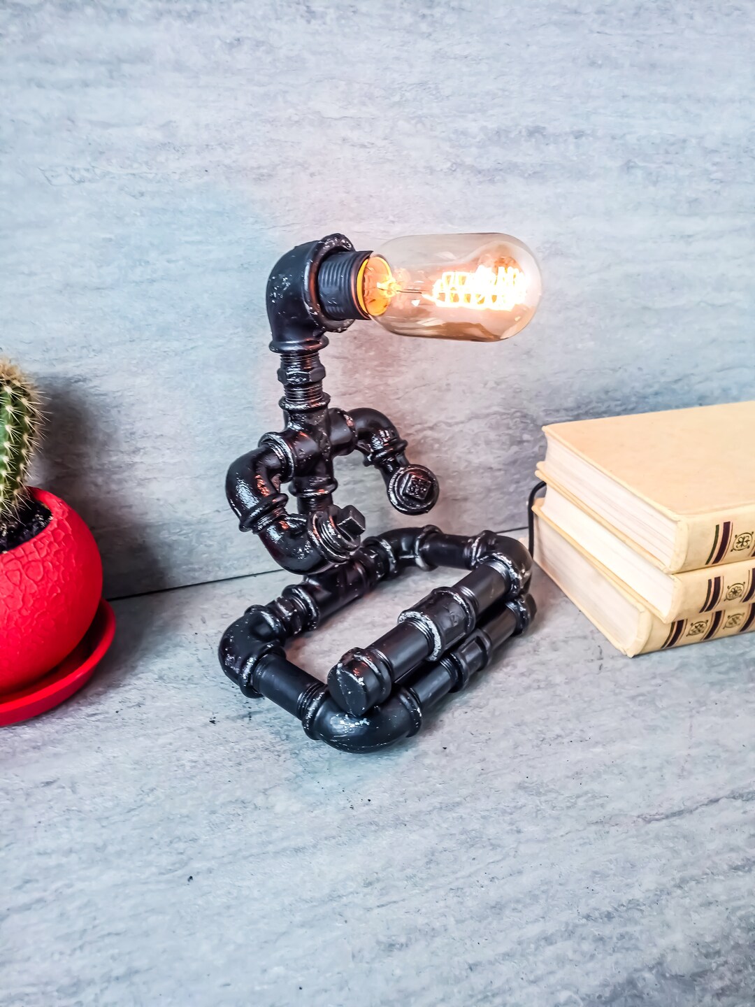 Steampunk Desk Lamp, Industrial Desk Lamp, Industrial Lighting, Pipeman ...