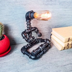 Steampunk desk lamp, Industrial desk lamp, Industrial lighting, Pipeman Pipe lamp, Edison Steampunk lamp, Edison table lamp, Rustic lamp