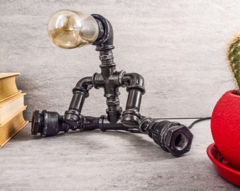 Edison table lamp, Robot desk lamp, Bedside lamp unique, Handmade desk lamp, Edison bulb lamp, Steampunk lighting, Loft desk lamp