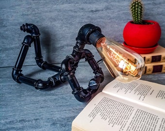 PipeMan Desk Lamp, Robot Lamp, Accent desk lamp, Edison Steampunk lamp, Industrial lighting, Edison Steampunk lamp, Edison table lamp