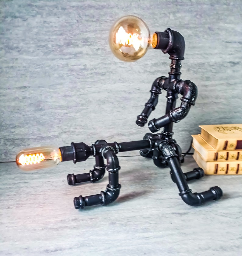 Pipeman Desk Lamp, Robot Lamp, Home Decor, Gift for Him, Edison ...