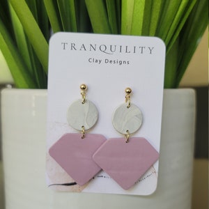 The Camilla - Marble Pink Diamond Clay Earrings with Gold Accents