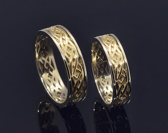 Two-Toned Spinning Celtic Knot Wedding Silver Ring Set, Handmade Unique Bands for Eternal Love