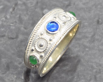 Byzantine Ring, Etruscan Sapphire and Emerald Ring, Ancient Greek Jewelry