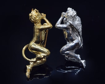 Two Tone Angel&Devil Earrings, Unique Silver Jewelry