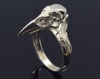 Raven Skull Gothic Ring, Norse Crow Witchy Jewelry