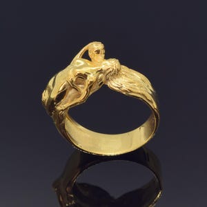 Verliebte Umarmung Vergoldeter Silber Ring - Skulpturale Paar Design, Romantisches Statement Schmuckstück