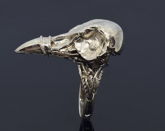 Silver Raven Skull Ring, Norse Bird Jewelry, Crow Ring