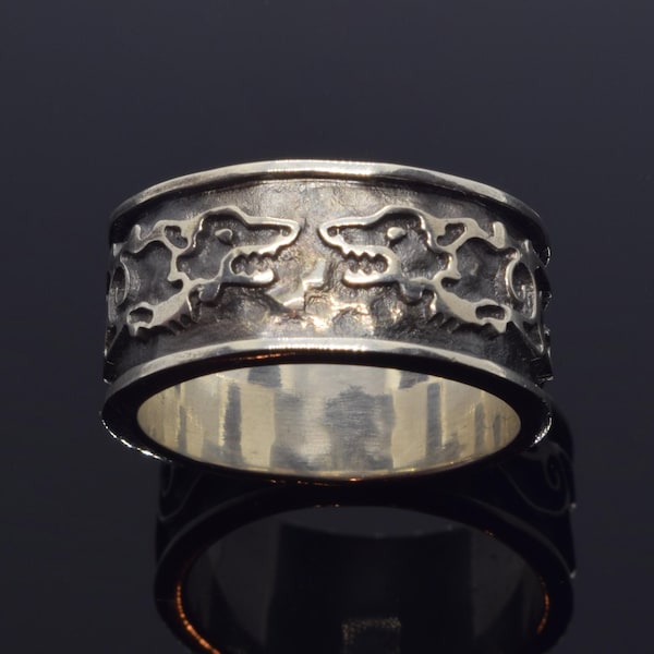 Norse Wolf Silver Ring, Viking Wedding Jewelry, Celtic Band