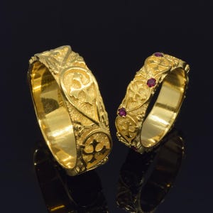Sterling Silver Couple Ring Set, Couple Cross Rings, Gold Plated Silver Wedding Bands, Celtic Wedding Ring