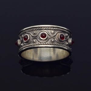 Middeleeuwse zilveren ring, vintage granaatring, dikke ring, Armeense sieraden