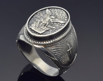 Archangel St Michael Medal Ring, Religious Saint Jewelry