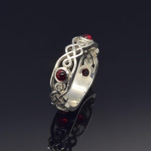 Celtic Love Knot Garnet Ring: Silver Irish Wedding Band