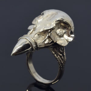 Gothic Raven Skull Silver Ring, Dark Souls Witchy Goth Jewelry