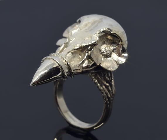 Gothic Raven Ring, Bird Skull Dark Souls Ring, Witchy Goth Jewelry