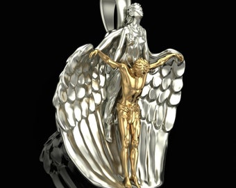 Winged Savior Angel Pendant - Divine Guardian Silver Necklace for Protection and Inspiration