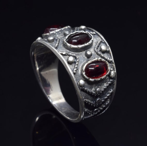 Byzantine Ring Silver, Garnet Ring, Garnet Silver Ring, Byzantine Jewelry, Byzantine Silver Ring, Garnet Silver Ring, Antique Garnet Ring