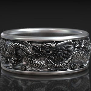 Japanese Dragon Ring, Dragon Band, 925 Sterling Silver Ring, Dragon Band, Engraved Dragon Ring Jewelry, Unique Ring Bands
