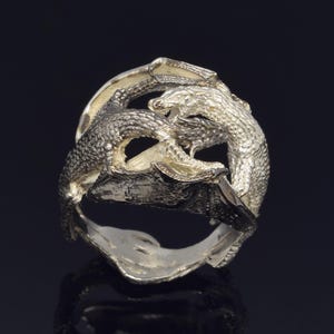 Two Dragon Rings Double Fighting Dragon Silver Ring, Gold & Rhodium Plated Dragon Ring ...