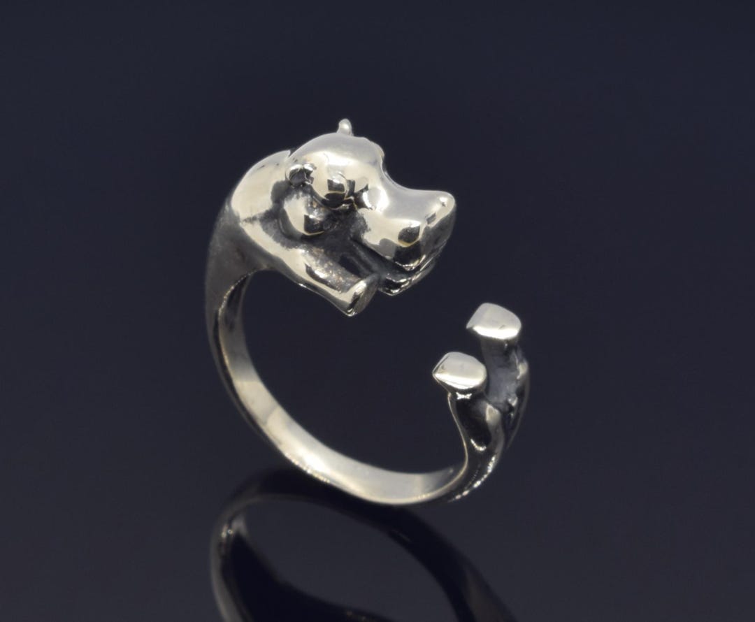 Hippo Silver Pinky Ring, Adjustable Animal Ring, Dainty Hippopotamus ...