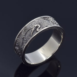 Japanese Crane Ring, Crane and Sun Ring, Japanese Bird Ring, Japanese Traditional Ornamental Ring