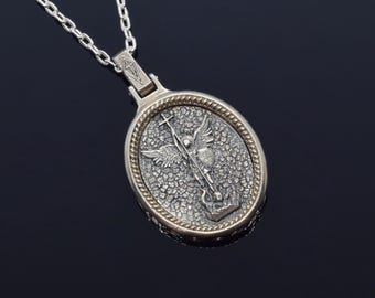 St Michael Archangel Silver Medal Pendant Necklace, Saint Catholic Jewelry
