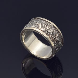 Grey Heron Silver Ring, Ardea Cinerea Band, Crane Bird Wedding Sterling Ring, East Asian Ring, Engraved Bands