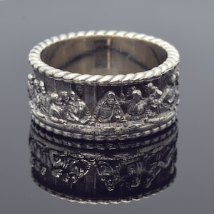 Leonardo The Last Supper Silver Men Ring,Jesus Ring,Faith Engraved Band Ring,Religious Jewelry,Ancient Christian Promise Ring