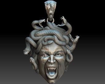 Sterling Silver Medusa Gargona Pendant, Greek Mythology Snake Pendant