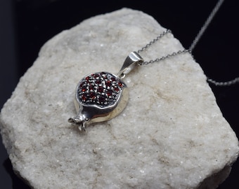 Silver Pomegranate Persephone Amulet Pendant Necklace, 925 Sterling Silver Pomegranate Charm, Armenian Gift Jewelry, Homemade Jewellery