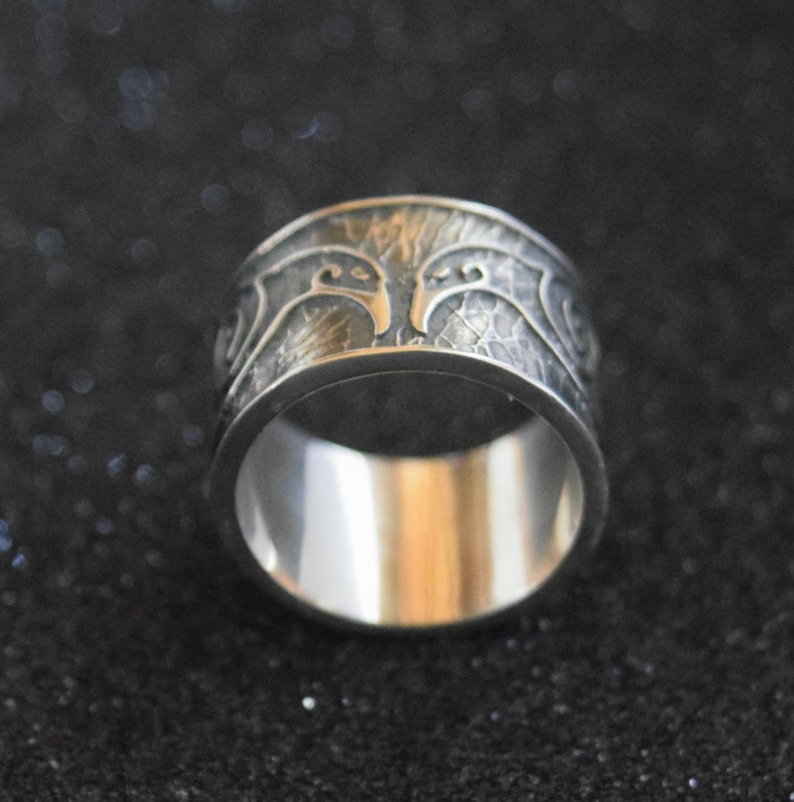 Viking Raven Silver Ring, Viking Wedding Band, Norse Jewelry - Etsy