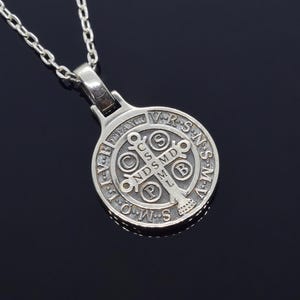 St Benedict Two Sided Pendant, Saint Benedict Necklace, Christian Saint Benedict Medallion, Christian Amulet, Religious Silver Gift